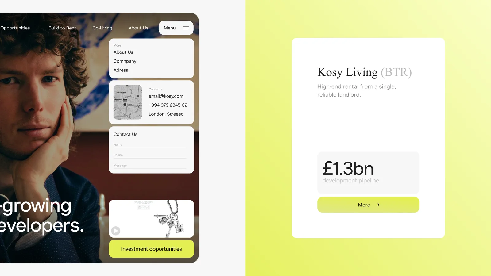 Kosy Living — концепт сайта для британского девелопера — экран 4